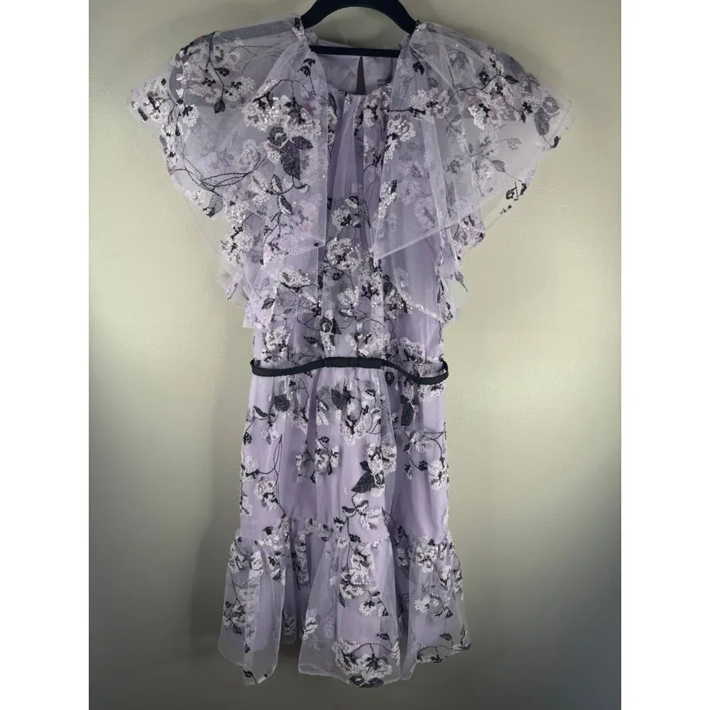 NWT ML Monique Lhuillier Floral Embroidered Mini Dress Size 4 Embellished Rare - Picture 15 of 16
